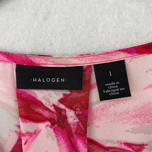 Halogen Blouse Womens 1 XL Pink Red Black Floral Long Sleeve V-Neck Pullover - Picture 9 of 11